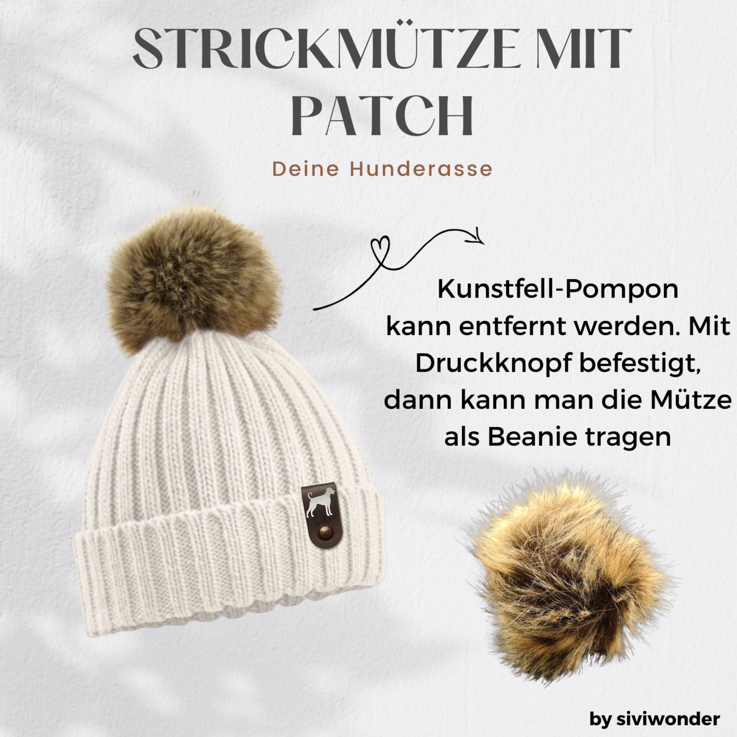 Dobermann Dobi Mütze Pompom Hunde Patch Gassi Beanie Strickmütze Witzig Spruch Warm unkupiert